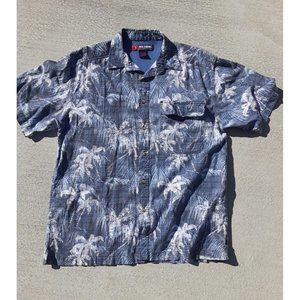 Reel Legends Mens Shirt Size L White Blue Palm Print Short Sleeve Pocket
